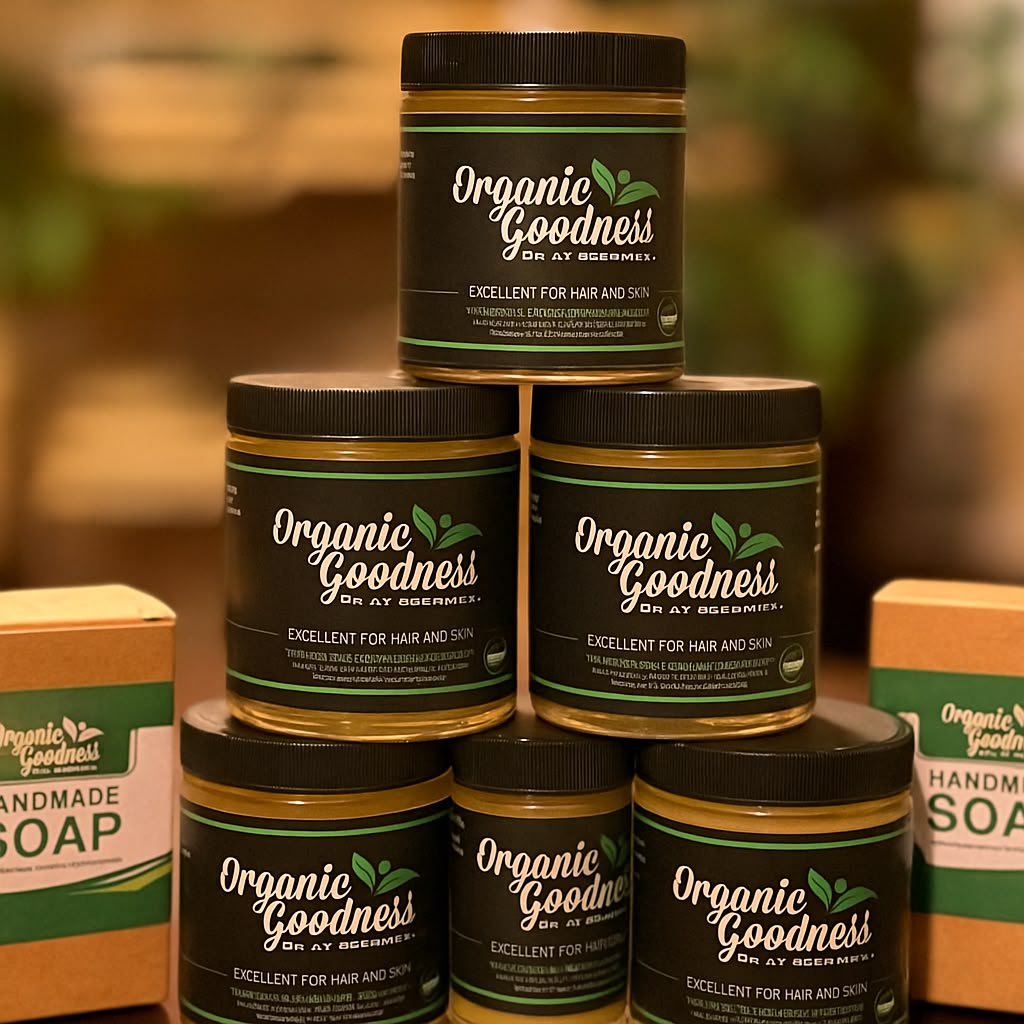 Organic Goodness black-label pomade jars