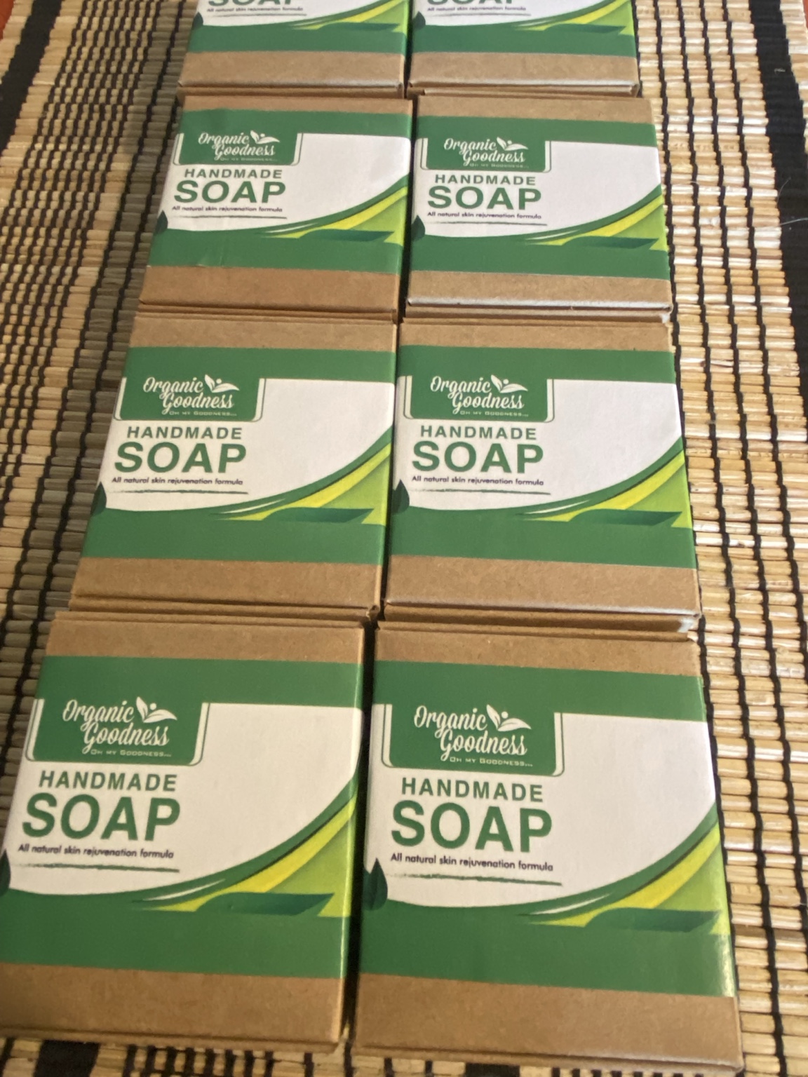Organic Goodness handmade soap in branded packaging